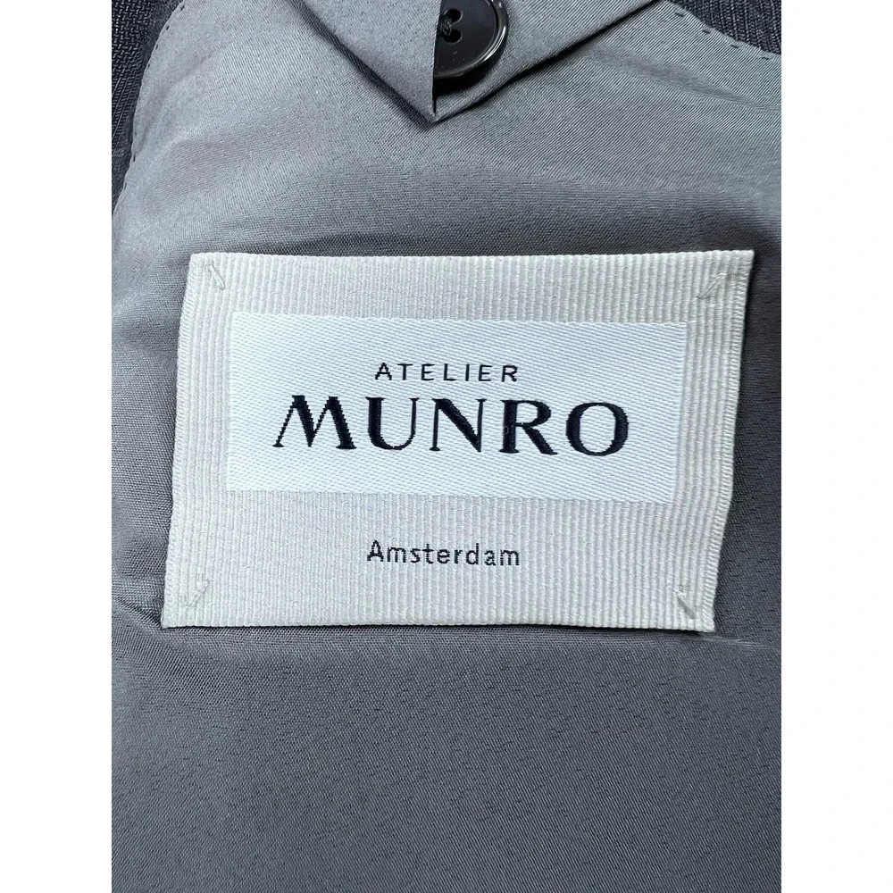 Atelier Munro Mens 48L Gray Check Loro Piana Wool 2 Button Suit Jacket Blazer
